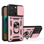 Hybrid Armor Camshield Case With Kickstand And Camera Cover - Pink Kryt iPhone 15 Pro Max