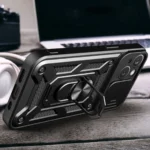 Hybrid Armor Camshield Case With Stand And Camera Cover - Blue Kryt iPhone 15