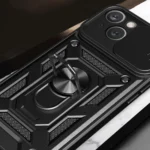 Hybrid Armor Camshield Case With Stand And Camera Cover - Blue Kryt iPhone 15