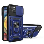 Hybrid Armor Camshield Case With Stand And Camera Cover - Blue Kryt iPhone 15