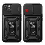 Hybrid Armor Camshield Case With Stand And Camera Cover For - Black Kryt iPhone 15