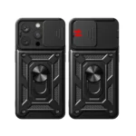 Hybrid Armor Camshield Case With Stand And Camera Cover For - Pink Kryt iPhone 15 Pro