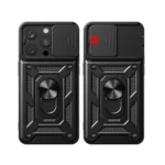 Hybrid Armor Camshield Case With Stand And Camera Cover For - Pink Kryt iPhone 15 Pro