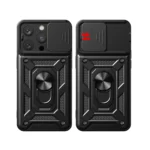Hybrid Armor Camshield Case With Stand And Camera Cover For - Pink Kryt iPhone 15 Pro