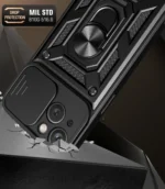 Hybrid Armor Camshield Case With Stand And Camera Cover For Plus - Black Kryt iPhone 15 Plus