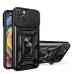Hybrid Armor Camshield Case With Stand And Camera Cover For Plus - Black Kryt iPhone 15 Plus