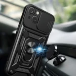 Hybrid Armor Camshield Case With Stand And Camera Cover For Plus - Blue Kryt iPhone 15 Plus