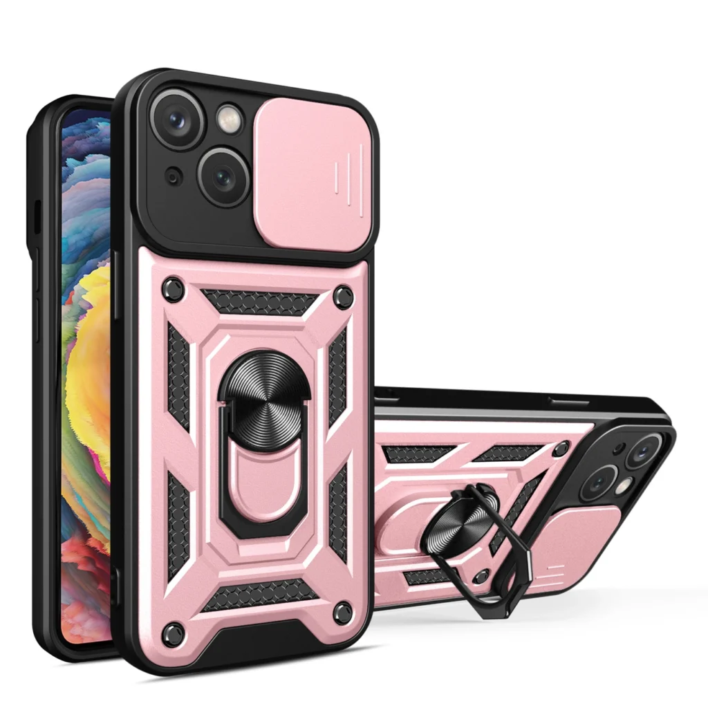 Hybrid Armor Camshield Case With Stand And Camera Cover For Plus - Pink Kryt iPhone 15 Plus