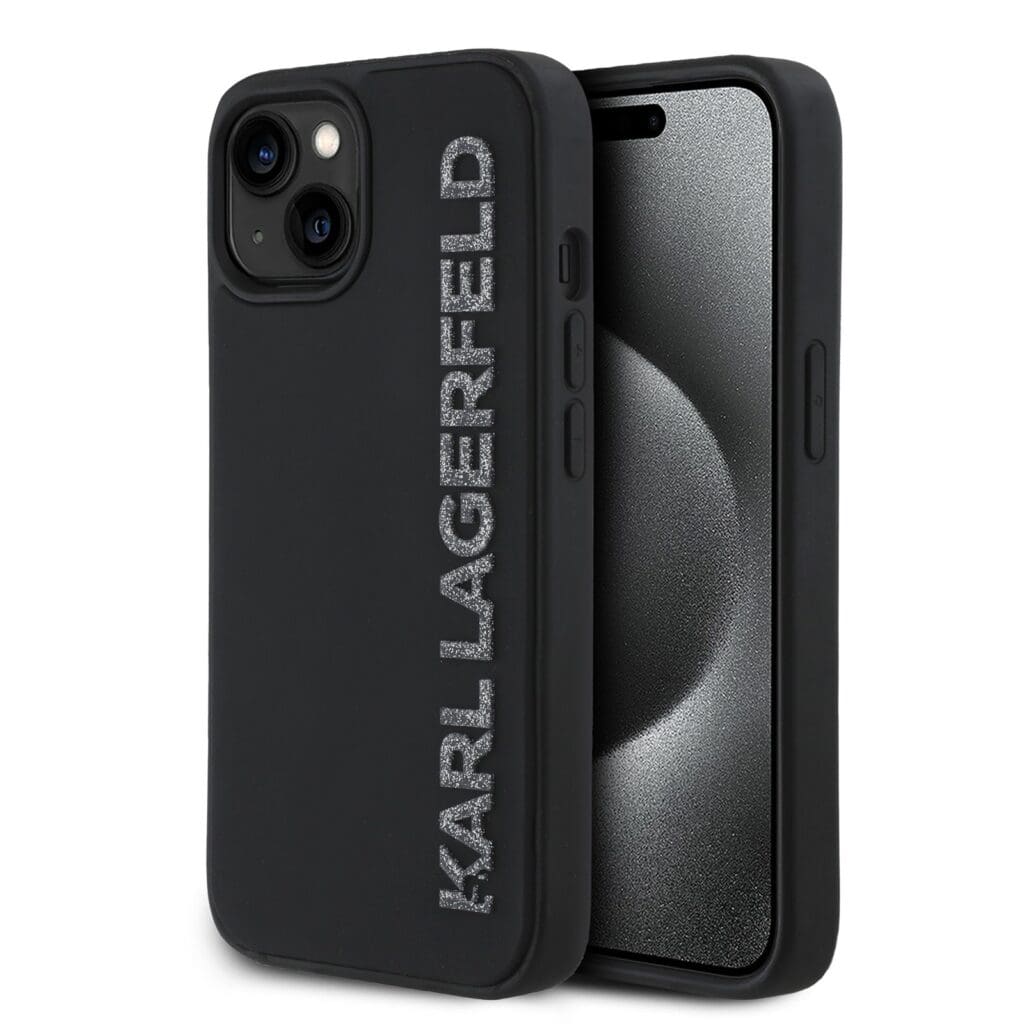 Karl Lagerfeld 3D Rubber Glitter Logo Black Kryt iPhone 13