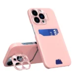 Leather Stand Case For Card Wallet Cover With Stand Pink Kryt iPhone 14 Pro