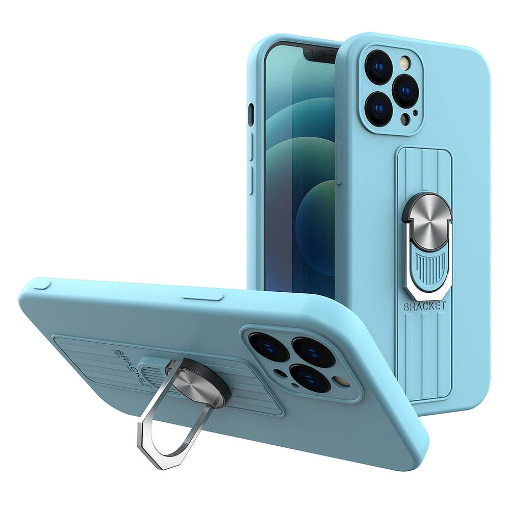 Ring Case Silicone Case With Finger Grip And Stand For Light Blue Kryt iPhone 13 Pro