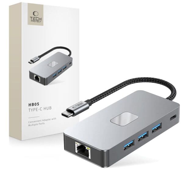 Tech-Protect Hb05 Hub Adapter 9In1 Type-C + Usb2.0 + Usb3.0 + Hdmi 4K 60Hz + Sd/Tf + Pd100W + Rj45 1000M Space Grey