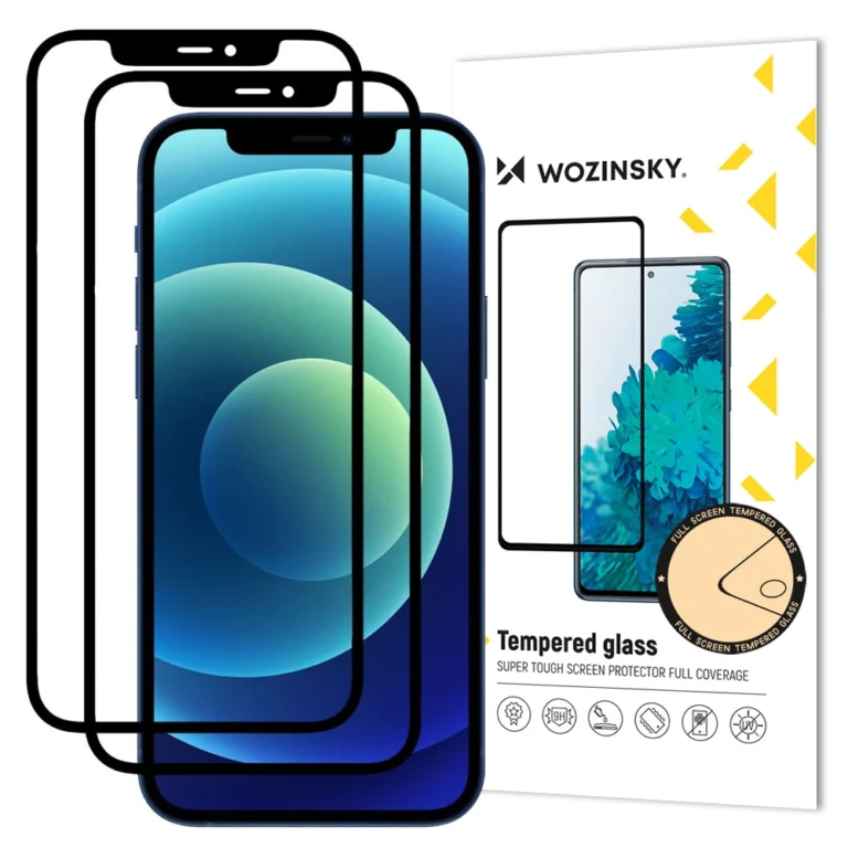 Wozinsky 2X Tempered Glass Full Glue Super Tough Screen Protector Full Coveraged With Frame Case Friendly iPhone 12 Pro / iPhone 12 Black iPhone 12/12 Pro