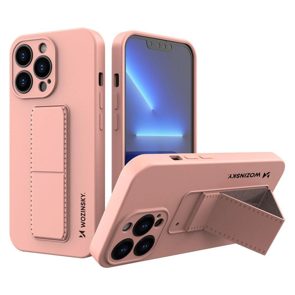 Wozinsky Kickstand Case Pink Silicone Case With Stand Kryt iPhone 13 Pro