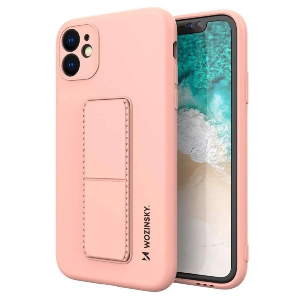 Wozinsky Kickstand Case Pink Silicone With Stand Kryt iPhone 12 Pro