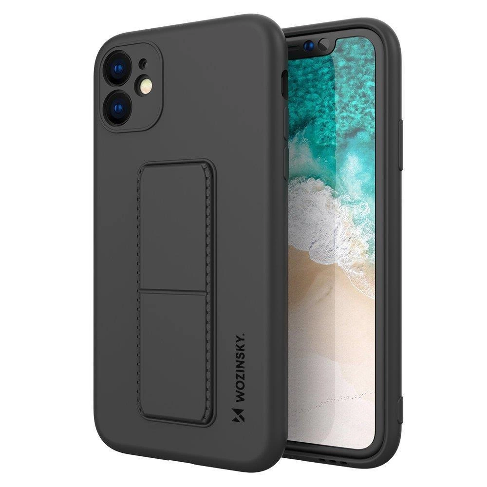 Wozinsky Kickstand Case Silicone Case With Stand Black Kryt iPhone 12 Pro Max