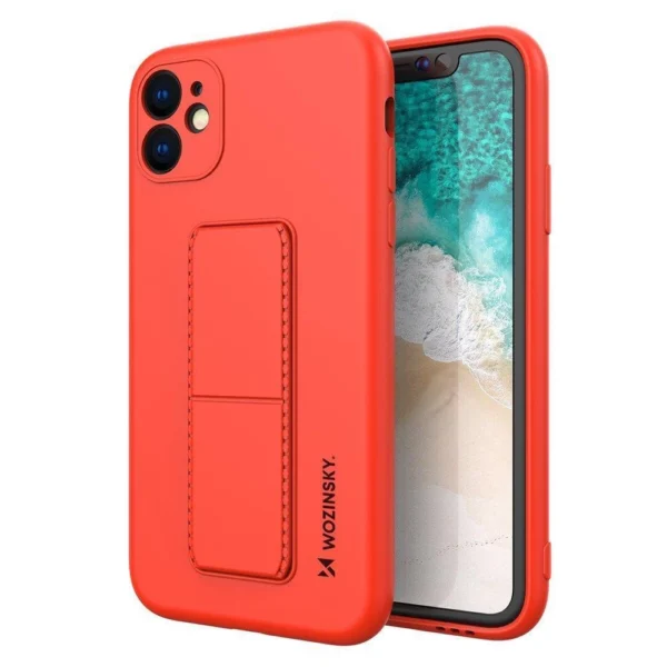 Wozinsky Kickstand Case Silicone Case With Stand For Pro Red Kryt iPhone 11 Pro