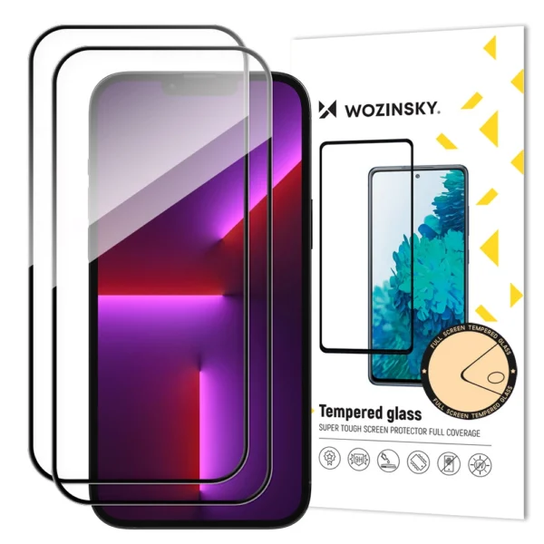 Wozinsky Set Of 2X Super Durable Full Glue Tempered Glass Full Screen With Frame Case Friendly Black iPhone 14 Pro