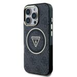 Guess IML 4G Glitter and Triangle Logo MagSafe Black Kryt iPhone 16 Pro