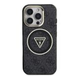 Guess IML 4G Glitter and Triangle Logo MagSafe Black Kryt iPhone 16 Pro