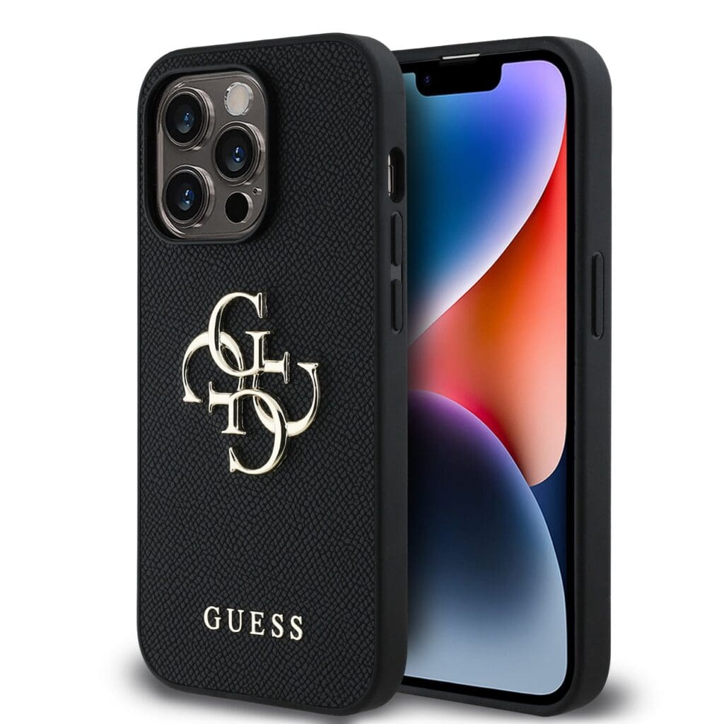 Guess PU Grained 4G Metal Logo Black Kryt iPhone 13 Pro