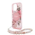 Guess IML Flowers Pearl Strap MagSafe Pink Kryt iPhone 15 Pro Max