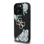 Guess PU Grained Roses 4G Metal Logo Black Kryt iPhone 16 Pro