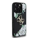 Guess PU Grained Roses 4G Metal Logo Black Kryt iPhone 16 Pro