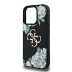 Guess PU Grained Roses 4G Metal Logo Black Kryt iPhone 16 Pro