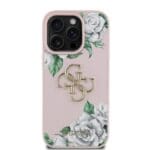 Guess PU Grained Roses 4G Metal Logo Pink Kryt iPhone 16 Pro