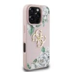 Guess PU Grained Roses 4G Metal Logo Pink Kryt iPhone 16 Pro