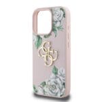 Guess PU Grained Roses 4G Metal Logo Pink Kryt iPhone 16 Pro