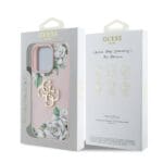 Guess PU Grained Roses 4G Metal Logo Pink Kryt iPhone 16 Pro