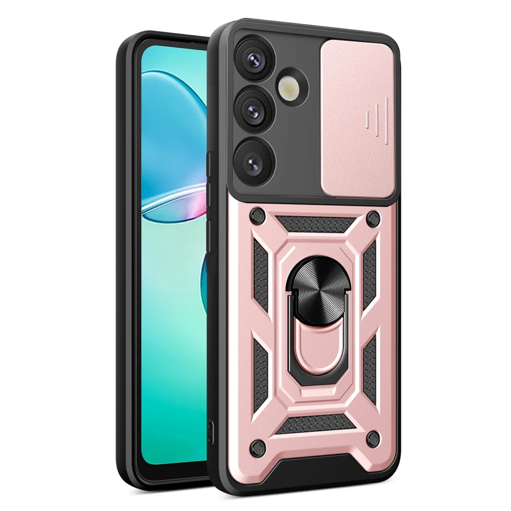 Hybrid Armor Camshield With Camera Cover And Metal Ring Pink Kryt Samsung Galaxy S25 Plus