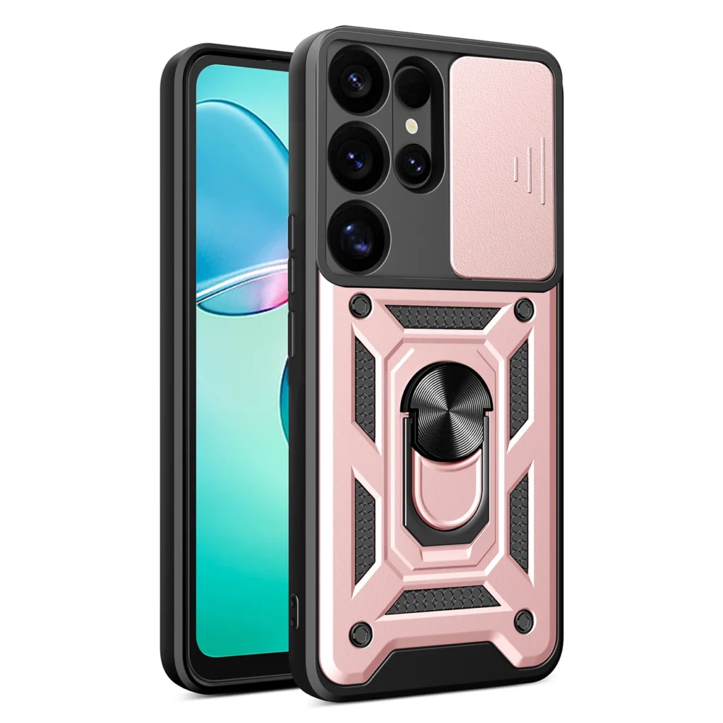 Hybrid Armor Camshield With Camera Cover And Metal Ring Pink Kryt Samsung Galaxy S25 Ultra