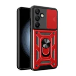 Hybrid Armor Camshield With Camera Cover And Metal Ring Red Kryt Samsung Galaxy S24 Fe