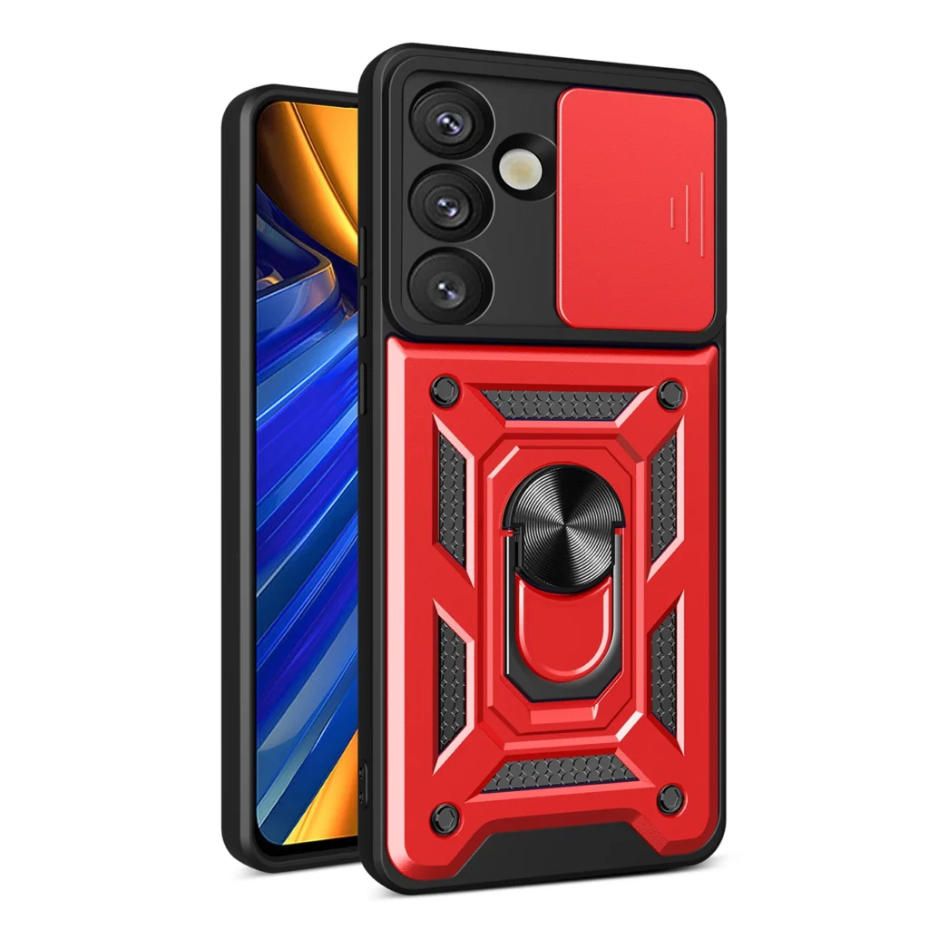 Hybrid Armor Camshield With Camera Cover And Metal Ring Red Kryt Samsung Galaxy S25