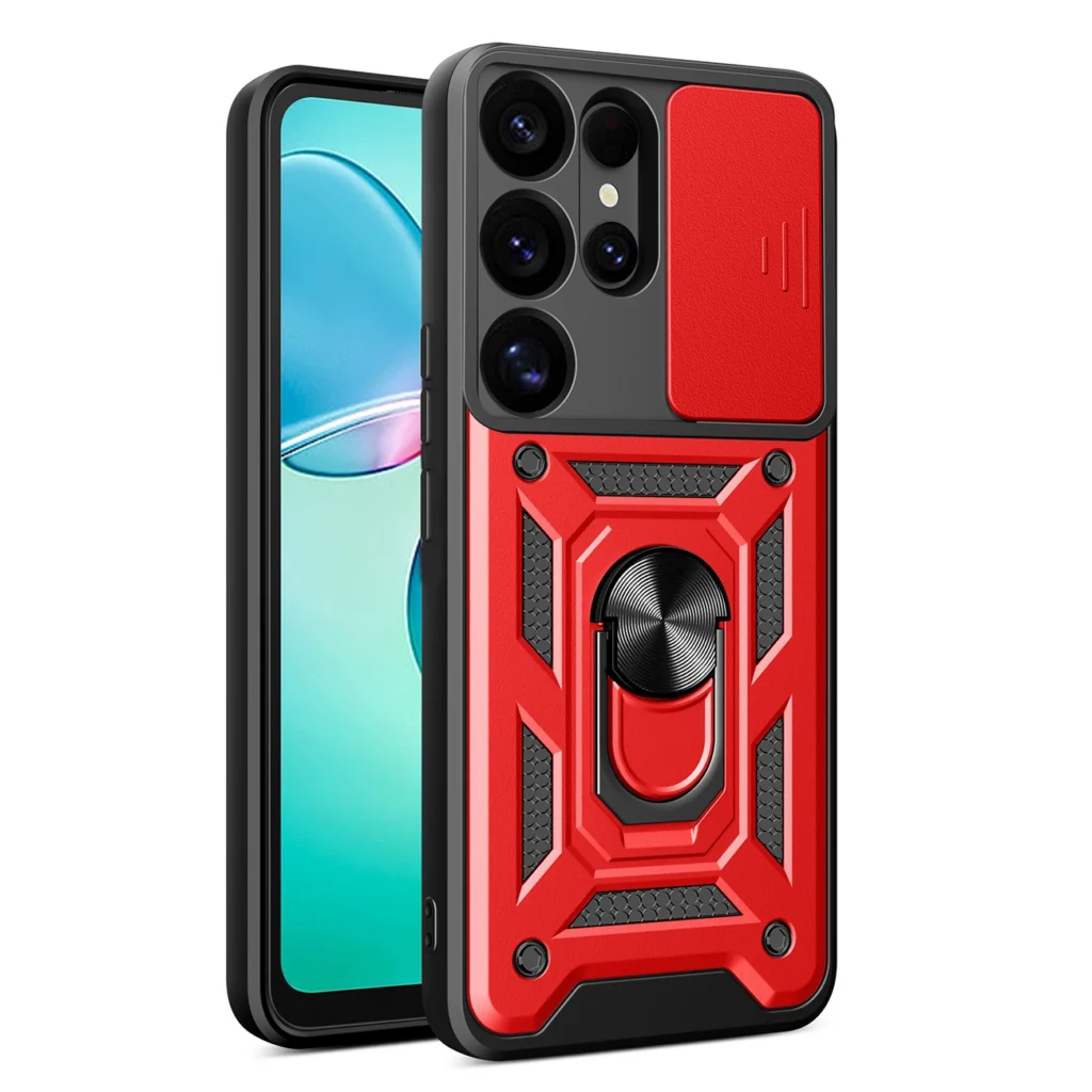Hybrid Armor Camshield With Camera Cover And Metal Ring Red Kryt Samsung Galaxy S25 Ultra