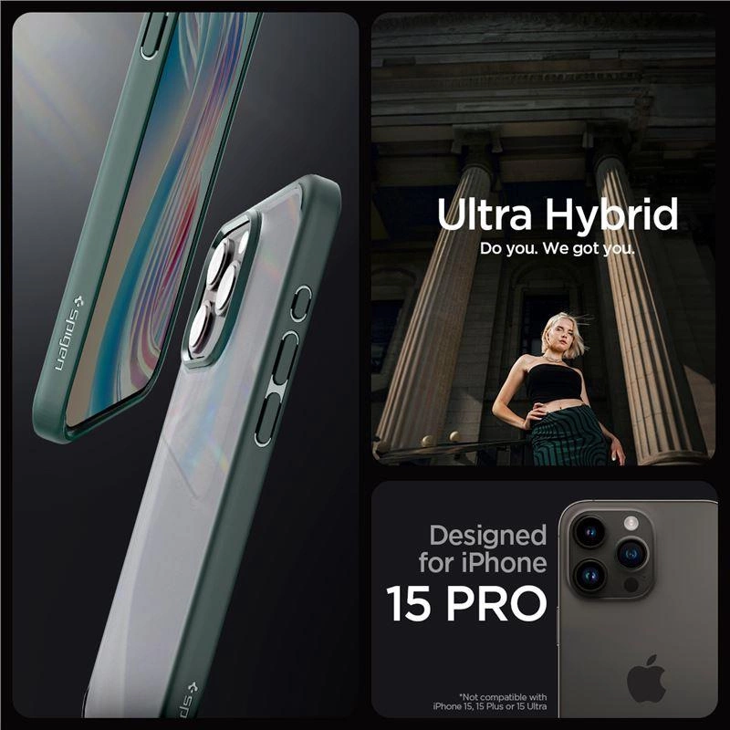 Spigen Ultra Hybrid Dark Green Kryt iPhone 15 Pro