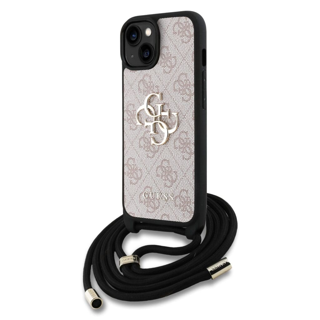 Guess PU 4G Metal Logo Crossbody Pink Kryt iPhone 15