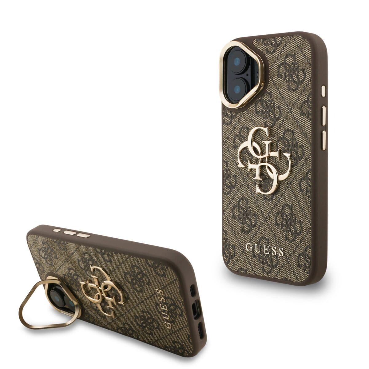 Guess PU 4G Metal Logo Stand Camera Frame Brown Kryt iPhone 16