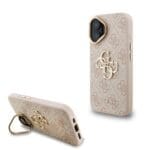 Guess PU 4G Metal Logo Stand Camera Frame Pink Kryt iPhone 16