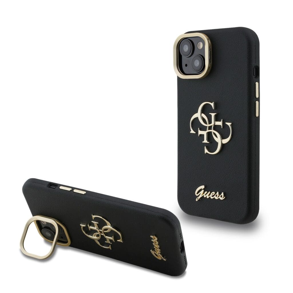 Guess PU Grained 4G Logo Stand Camera Frame Black Kryt iPhone 13