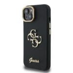 Guess PU Grained 4G Logo Stand Camera Frame Black Kryt iPhone 15