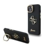 Guess PU Grained 4G Logo Stand Camera Frame Black Kryt iPhone 15