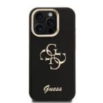 Guess PU Grained 4G Logo Stand Camera Frame Black Kryt iPhone 15 Pro