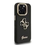 Guess PU Grained 4G Logo Stand Camera Frame Black Kryt iPhone 15 Pro