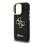 Guess PU Grained 4G Logo Stand Camera Frame Black Kryt iPhone 15 Pro