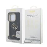 Guess PU Grained 4G Logo Stand Camera Frame Black Kryt iPhone 15 Pro