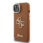 Guess PU Grained 4G Logo Stand Camera Frame Brown Kryt iPhone 15